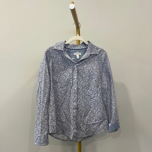 Croft & Barrow Blue Floral Embroidered Cotton Button Down Women's Petite PS